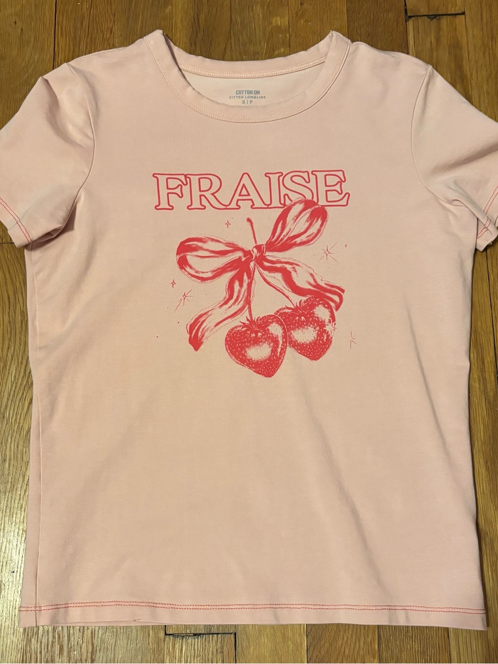 Cotton-On Pink Graphic 'Fraise' Fitted Longline Baby Tee